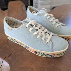 Keds Women's Blue Canvas Sneakers with Floral Sole